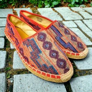 J Crew Women’s Espadrille Boho Southwest Multicolor Canvas Slip On Flat Shoes 7M